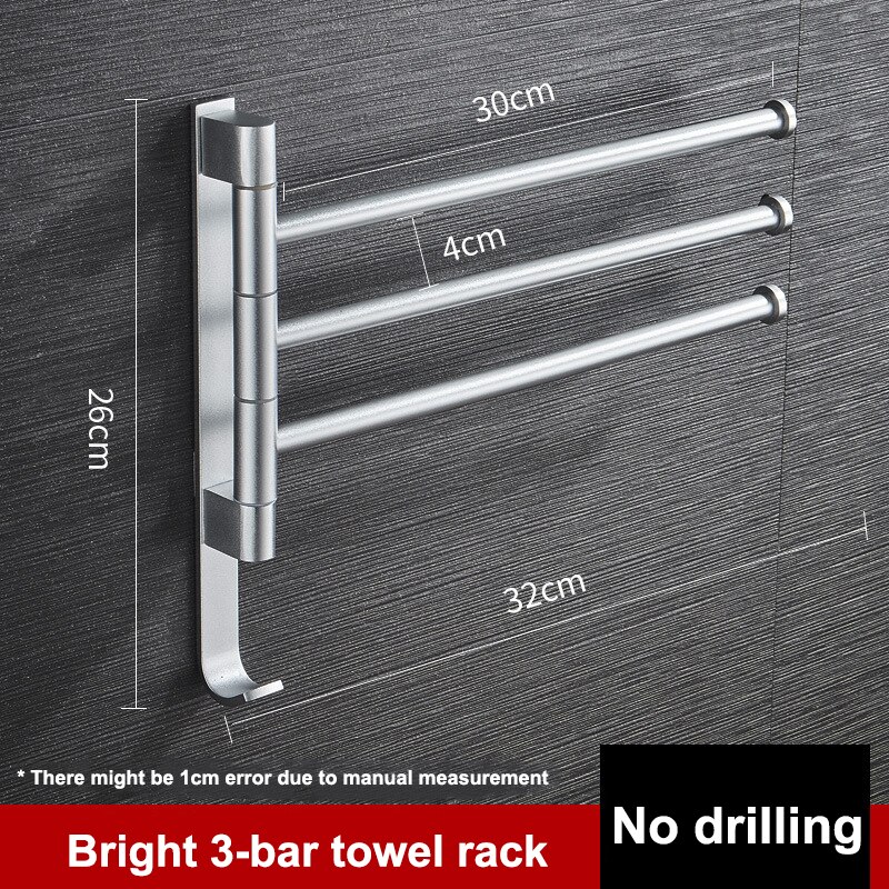 Badeværelse håndklædestativ drejelig håndklædeholder plads aluminium 2/3/4/5- bar håndklædehænger køkkenhylde papirhængende vægmonteret: Sølv 3- bar