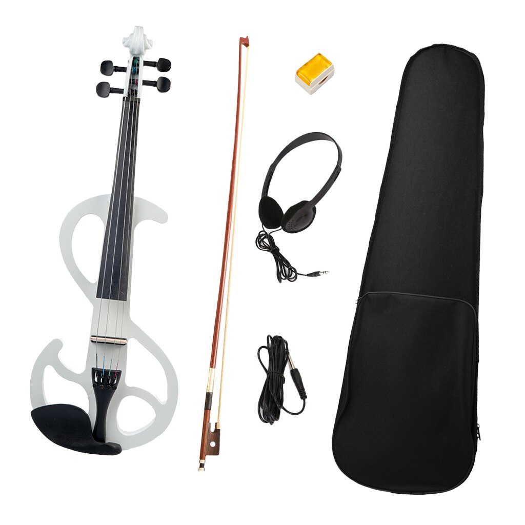 4/4 Full Size Electric/Silent Violin Set Bowed Stringed Instrument (White)