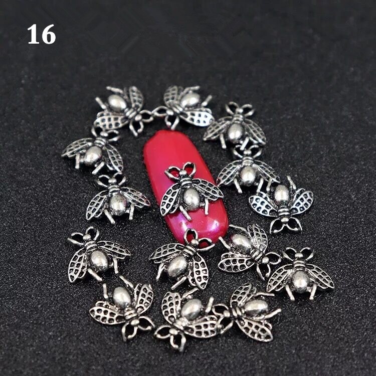 5pcs/10pcs Metal Alloy Bee 3D Nail Art Decorations Gold Silver Black Jewelry Gem Japanese Style Manicure Accessories: 16-10pcs