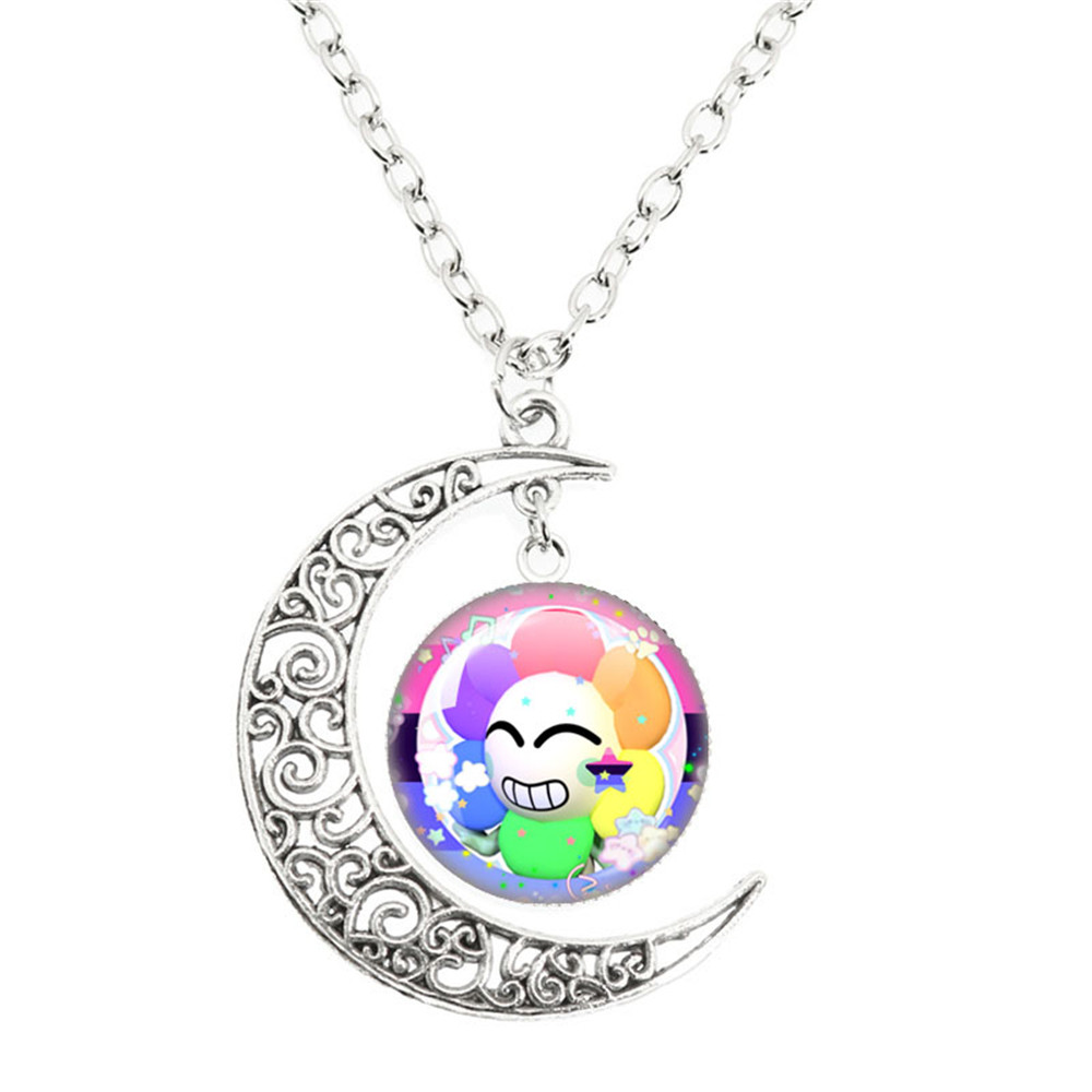 Juego de terror Goob Pebble Dandy's World collar lindo divertido Meme Kawaii cabujón de cristal colgante la luna collar joyería: Rojo-marrón