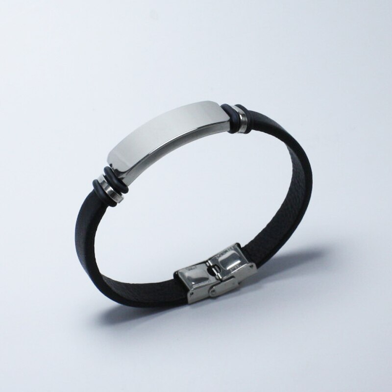 Stainless Steel Leather Bracelet Men Jewelry Punk Men Bracelet Black Charms Bangles