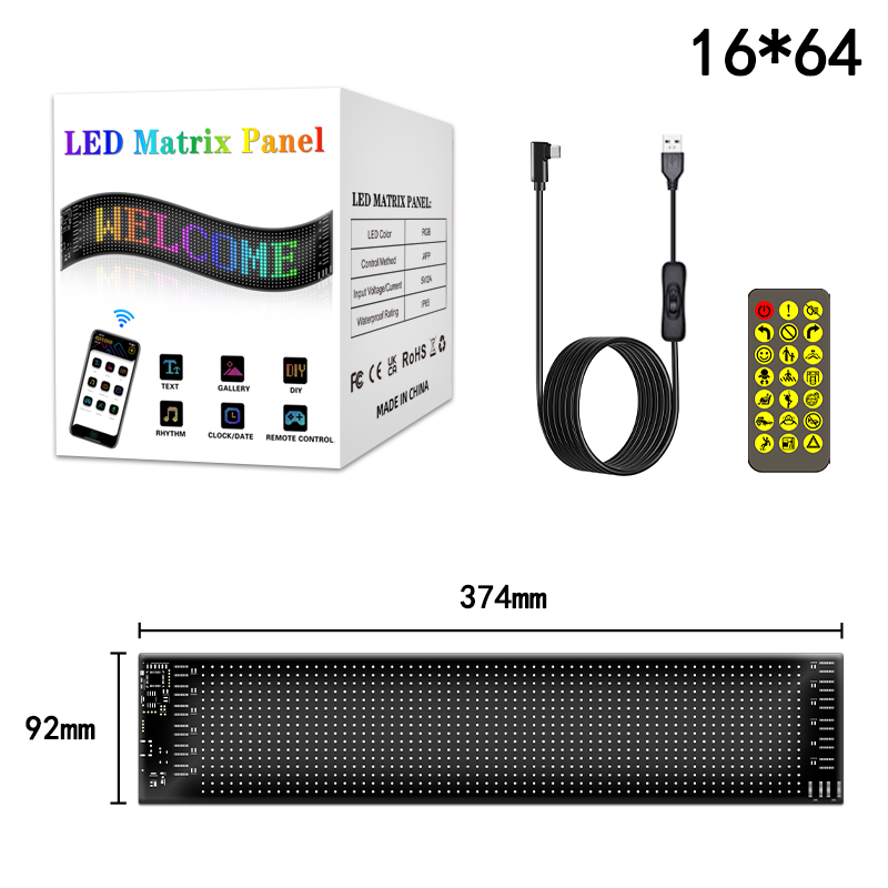 Panneau LED Matrix Pixel Panneau LED RVB USB 5V pour voiture Contrôle d'application Bluetooth Panneau de signalisation à LEDs pour voiture: Bleu