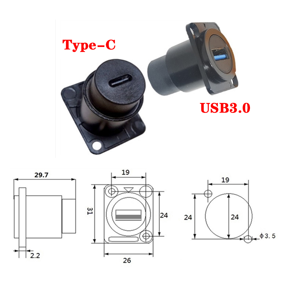 D Type Chassis USB 2.0 3.0 Connector Type C Female to Female USB-C Converter Adapter Type-C Panel Mount DIY Jack: Blue
