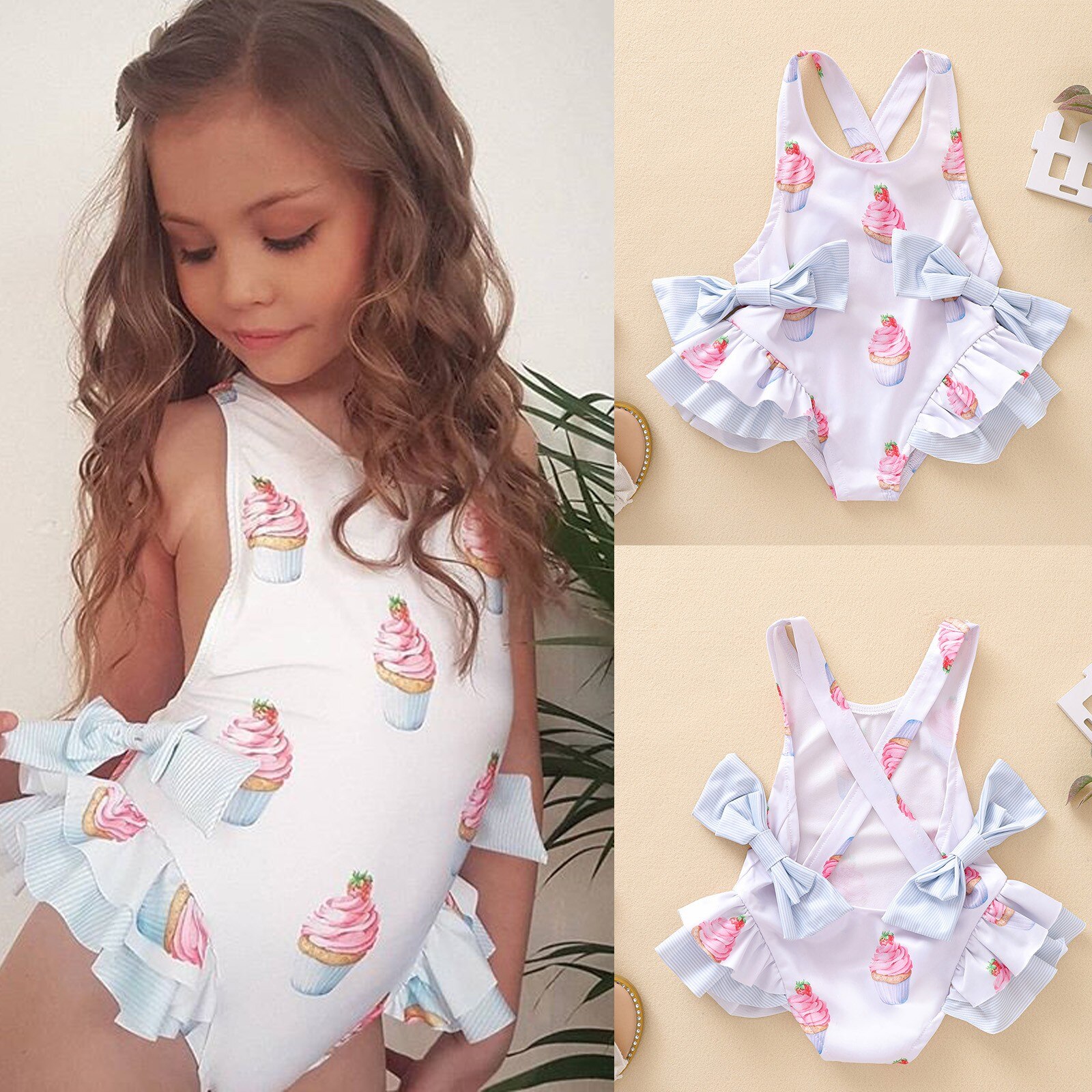 Toddler Kids Baby Girls Summer Sleeveless Ice Cream Print Strap Tutu Dress Sundress Clothes Літні Купальники Для Дівчаток#60