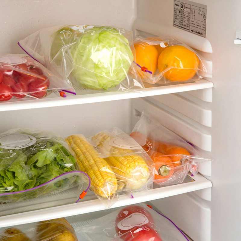 Bolsa de almacenamiento de frutas y verduras de PVC para mantener la frescura 10 Uds., bolsas selladas con cremallera para conservar la congelación, herramientas de almacenamiento de alimentos para Cocina