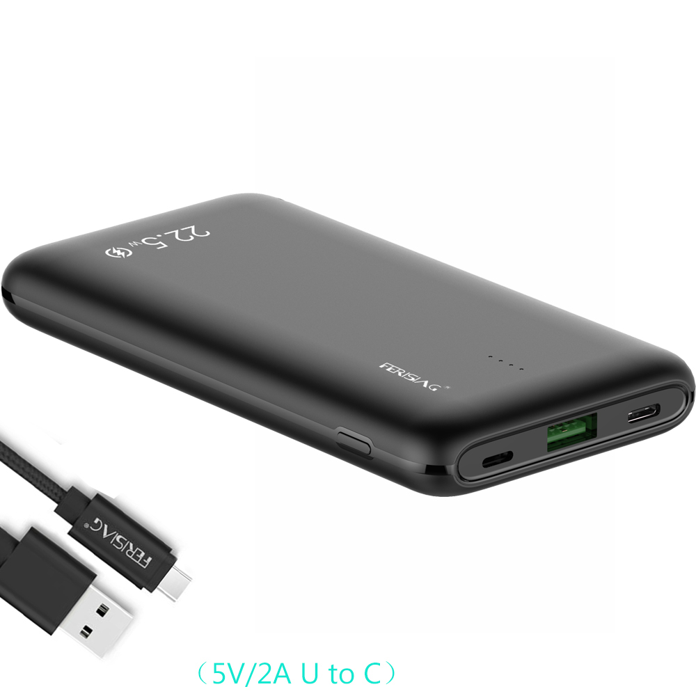 FERISING – chargeur Super rapide 5A VOOC SCP 10000mah, batterie externe USB type-c PD QC 3.0, Powerbank pour Oneplus Dash 6T: Black(U TO C cable)