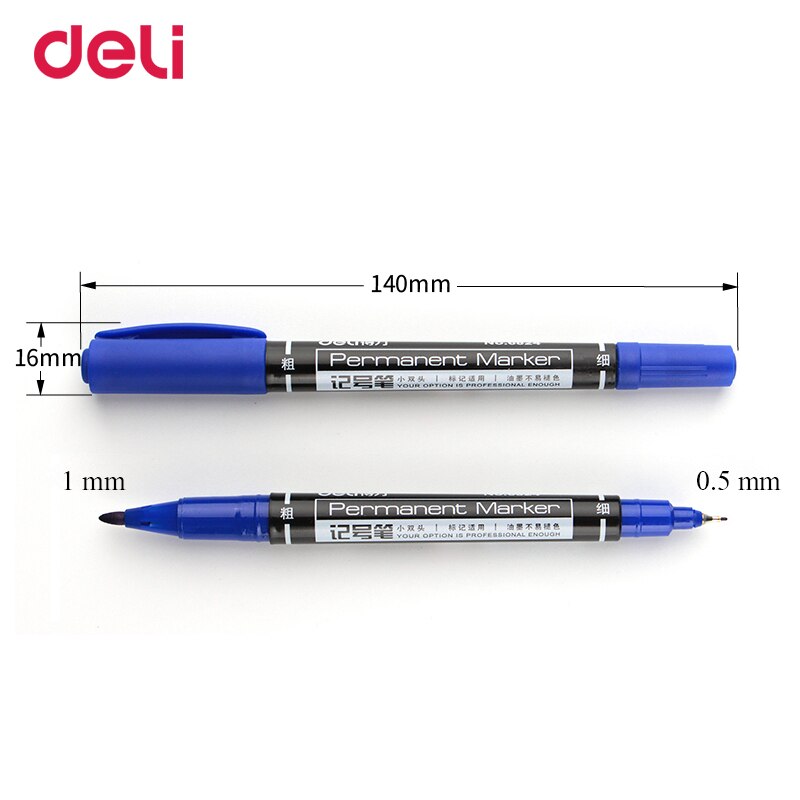 Deli 12 stuks gekleurde dual tip 0.5/1mm snelle droge permanente teken marker pennen stof metalen fineliner voor tekening