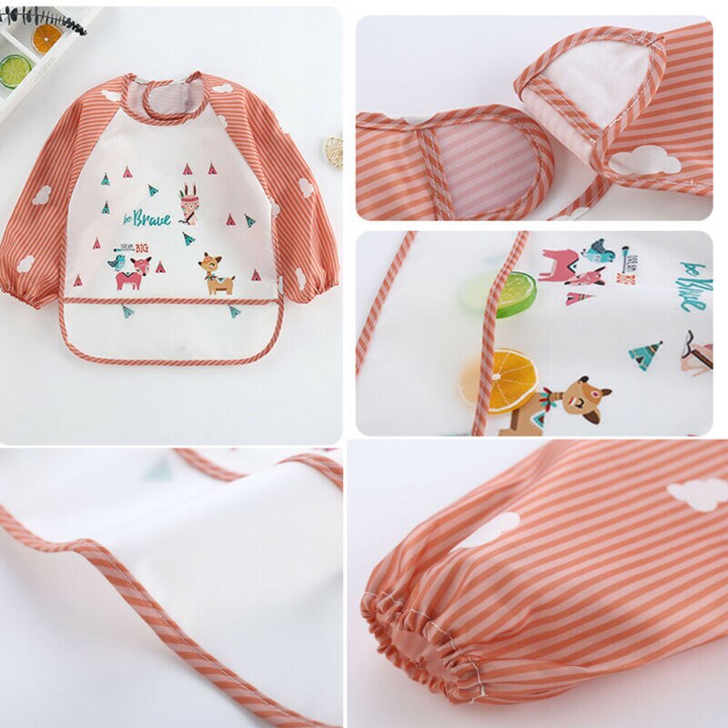 Neue freundlicher Kleinkind Langarm Wasserdichte Baby Neugeborenen Kunst Kittel Fütterung Lätzchen Schürze Tasche freundlicher Zubehör Lätzchen rülpsen Tücher