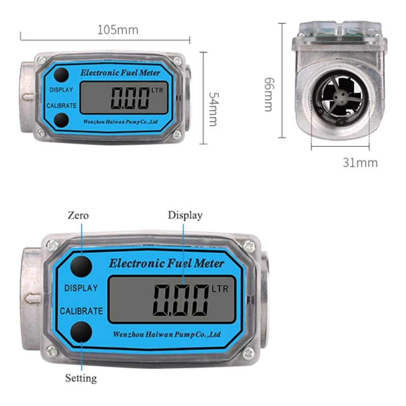 Electronic Digital Flowmeter Liquid Water Turbine Flow Meter Fuel Oil Flowmeter 1.5 Inches 10-100gpm 38-380L/Min