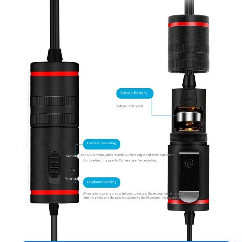 Lavalier Microphone Camera Microphone Dual Mic Head Lapel Mic for Phone Computer DV DSLR Recording Pen