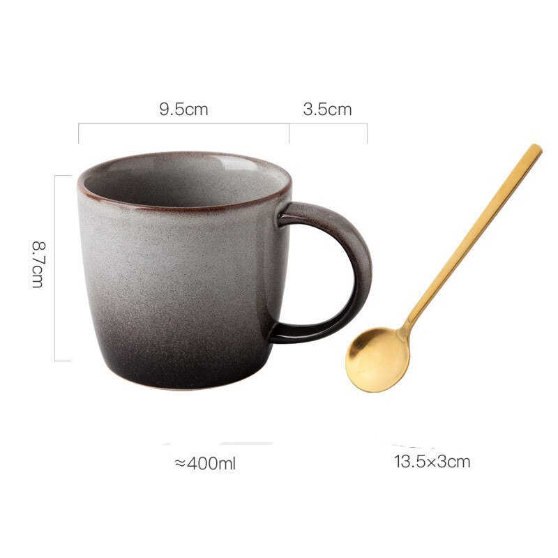 Tasse à café en céramique avec couvercle, Vintage, pour le petit déjeuner, lait, avoine, porcelaine, poterie, service à café: Smoke ash Spoon