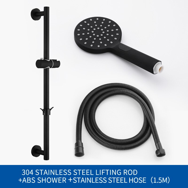 Adjustable Slide Bar with Handshower Set Matte Black Stainless Steel Round Shower Riser Rail Bar With Hose and Shower: Whole Set