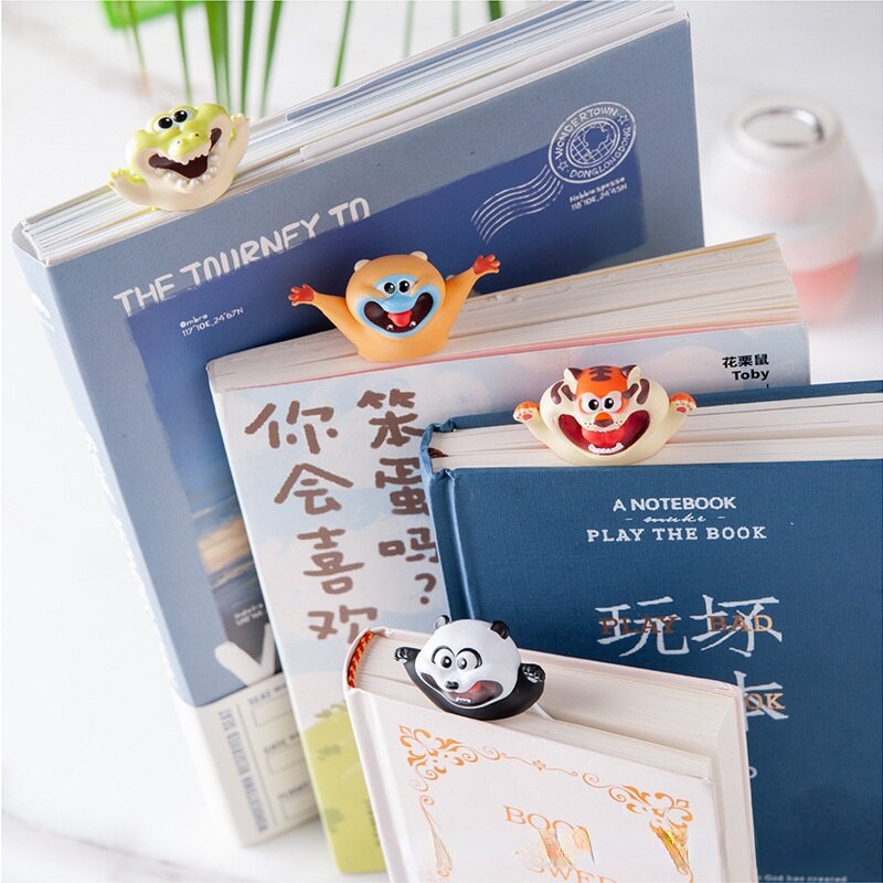 PVC Cute bookmark Funny Original Creation 3D Animals National Treasures Bookmarks Tiger Alligator book mark kawaii stationery