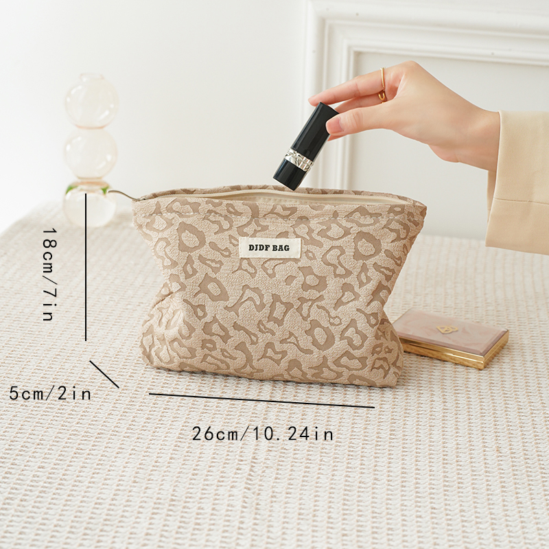 Women's cosmetic bag, large capacity leopard print khaki storage bag, travel toiletry bag, storage bag, ins style