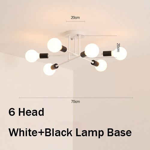 Loftslamper vintage multipel  e27 lampe fod sort/hvid/guld til stue / spisestue / soveværelse led loftslampe: 6 hoved hvid sort