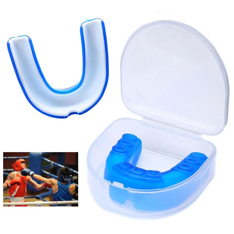 Met Doos Sport Tand Cover Voetbal Tanden Guard Boksen Bescherming Gebitsbeschermer Volwassen Blauw Veiligheid Proffessional Niet Giftig Gadget