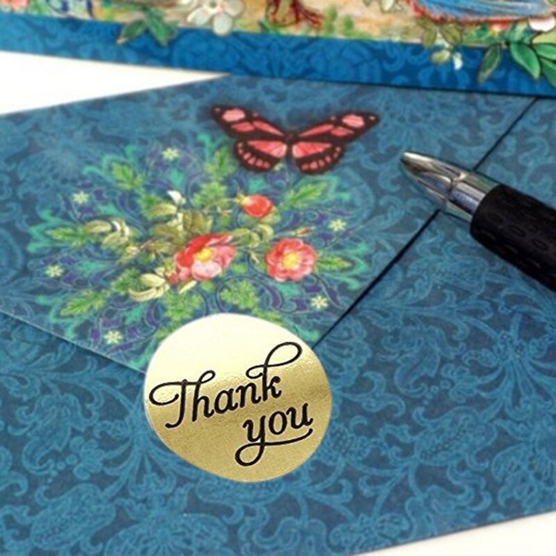 100 Labels,1 Inch Round Gold Foil Thank You Sticker Labels in Script/Calligraphy Print