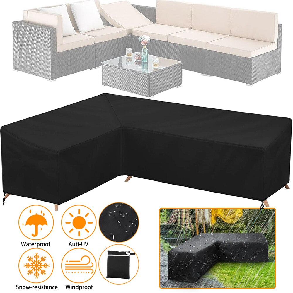 Waterproof L Shape Furniture Cover Outdoor UV-resistant Sofa Covers Garden Patio Yard Corner Oxford Cloth Furniture Rain Cover