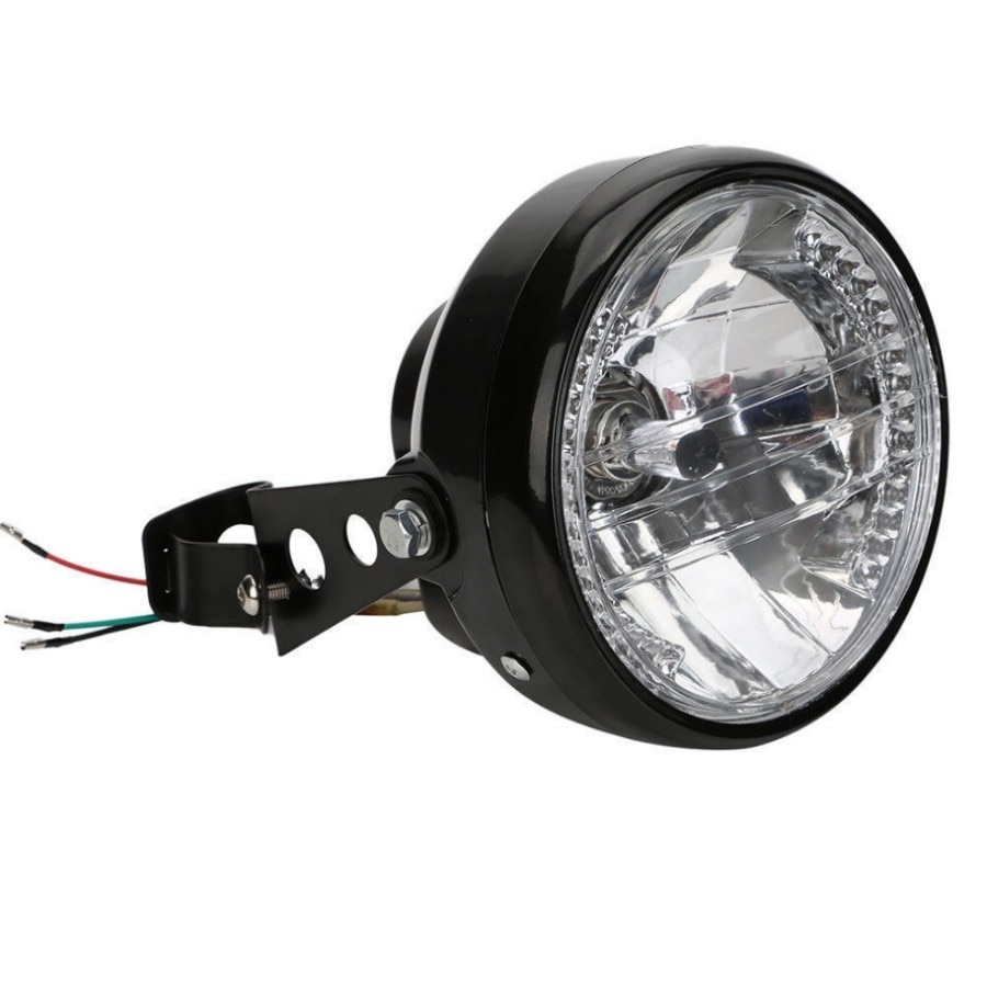 7" Motorcycle Headlight Lamp Amber LED Turn Signal Indicator With Bracket For Harley Chopper Cafe Racer Bobber