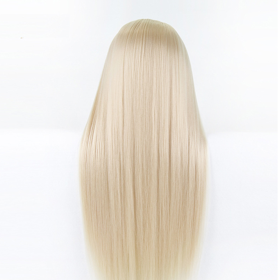 Female 3D Blue Eye Blonde Gold Human Hair Mix Synthetic Curl Training Styling Head Mannequin Doll: Beige