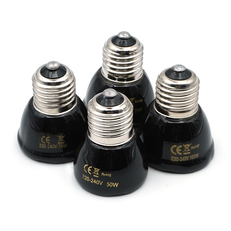 Mini lâmpada de aquecimento pet réptil infravermelho cerâmica lâmpada 220v preto 25w 50 75 100 emissor calor réptil lâmpada réptil suprimentos
