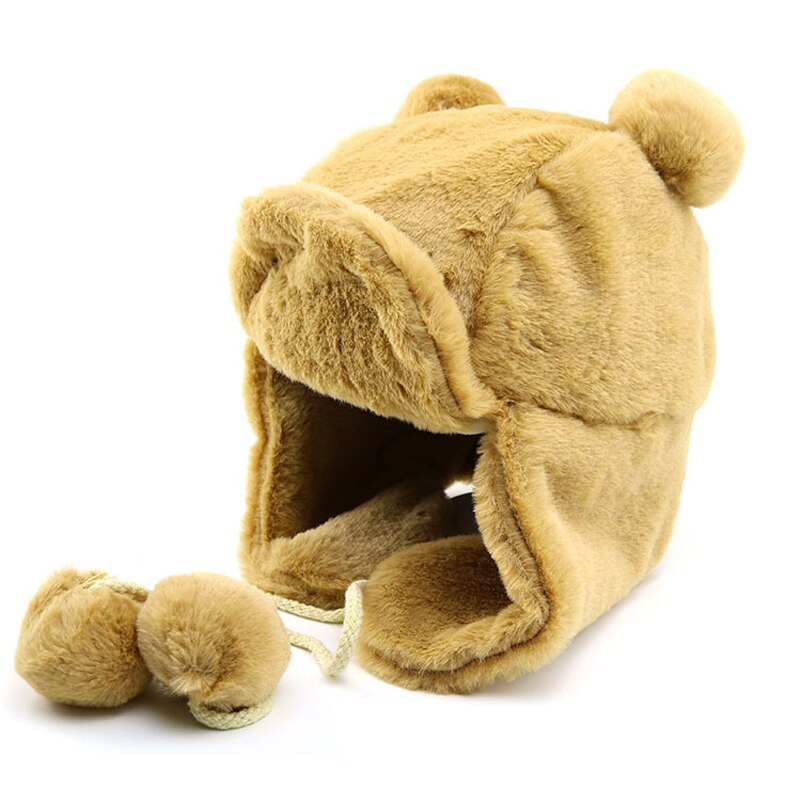 Katoenen kindergebreide muts met dikke oorkleppen, kindermuts, oorbeschermende babymutsen, wintermuts voor kinderen, muts met bewegende oren: Khaki