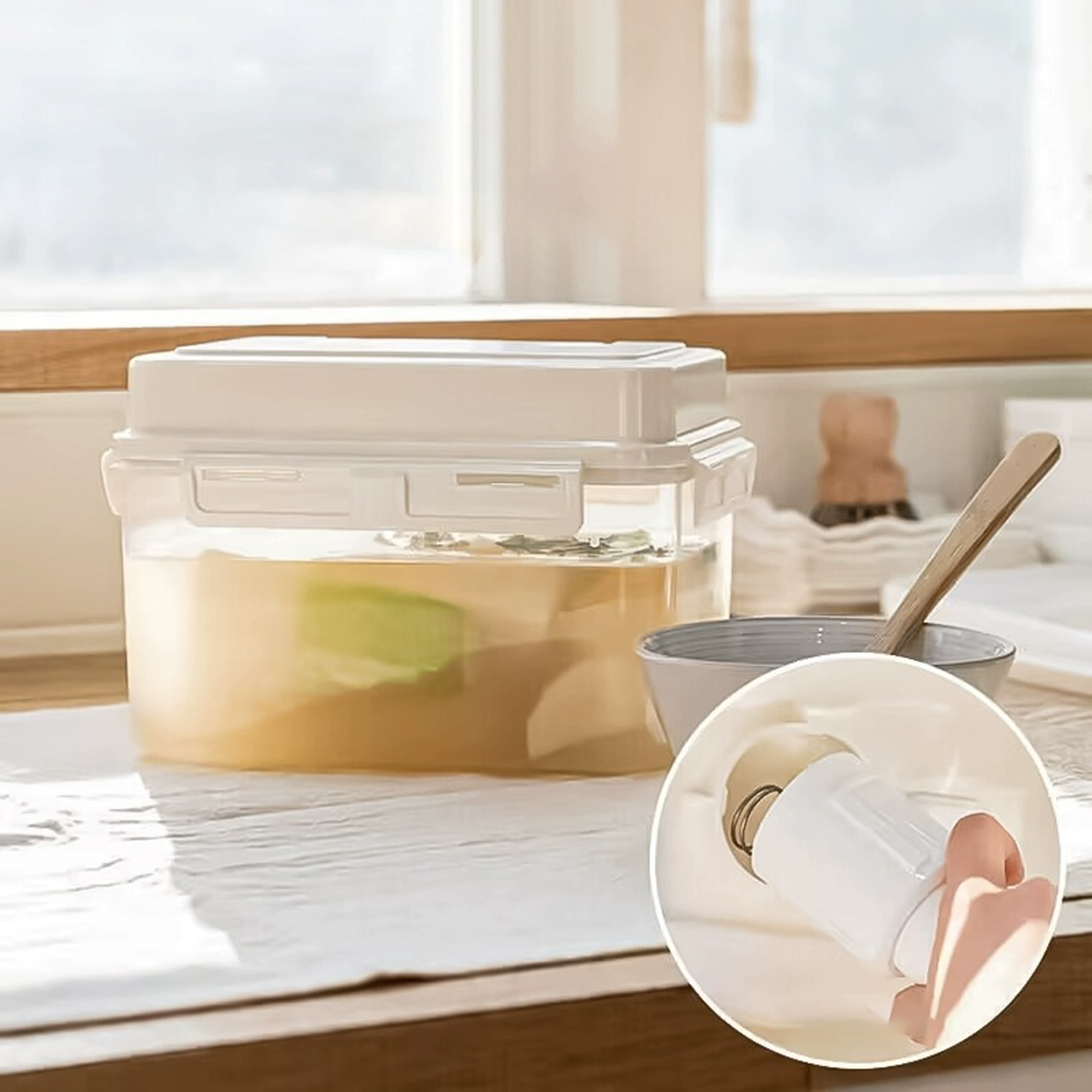 Kimchi Drücken Sie Ferment-Aufbewahrungsbehälter, auslaufsicher, mit Pressplatte, Sauerkraut für Reisen, Kühlschrank, Camping, Haushalt, Picknick