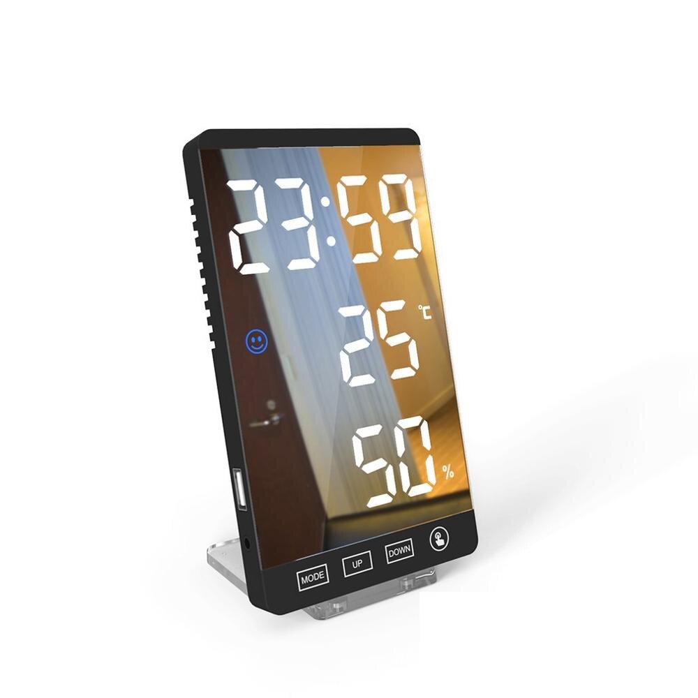 Praktische Digitale Led Wekker Multifunctionele Weerstation Thermometer Spiegel Klok: black and white