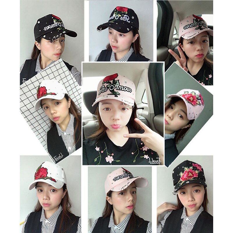 Rose Flower Embroidered Dad Hat Women Men Cute Adjustable Cotton Floral Baseball Cap X85