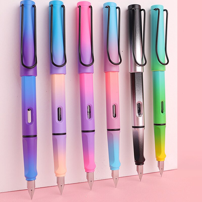 Rainbow Gradient Color Fountain Pen 0.5mm Ink Pen for Writing Calligraphy Student Office School Supplies Kawaii Stationary