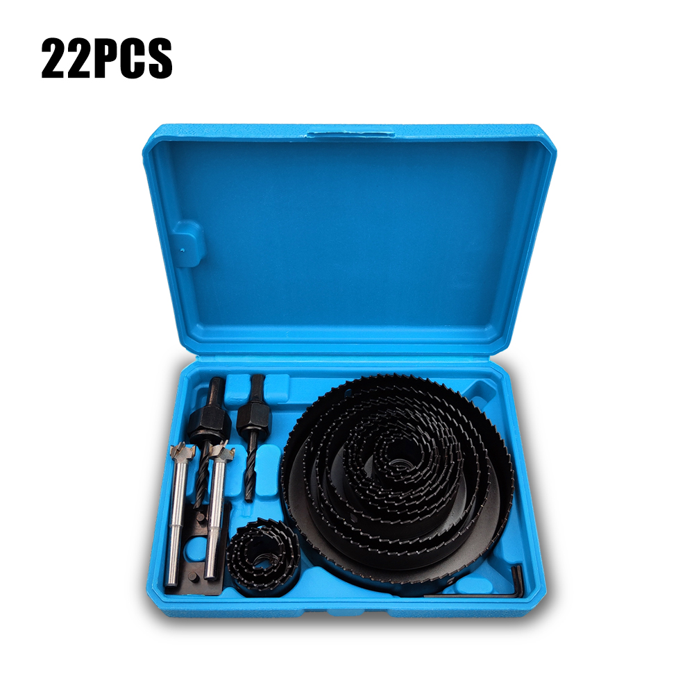 22 Stks/set Gatzaag Snijset Set Gereedschap 19-127Mm Houtmetaallegeringen Cirkelvormige Ronde Met Koffer: Default Title