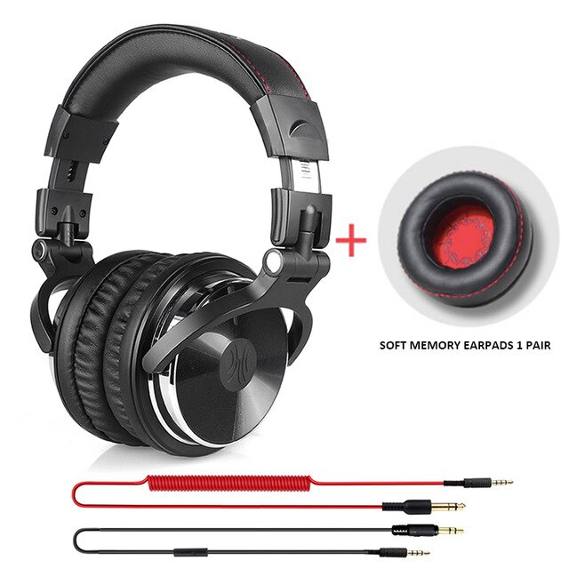 Oneodio DJ Headphone with Microphone Gaming Hifi Headset DJ Earphone For Phone Studio Headphone Hifi: Black-extra-earpads