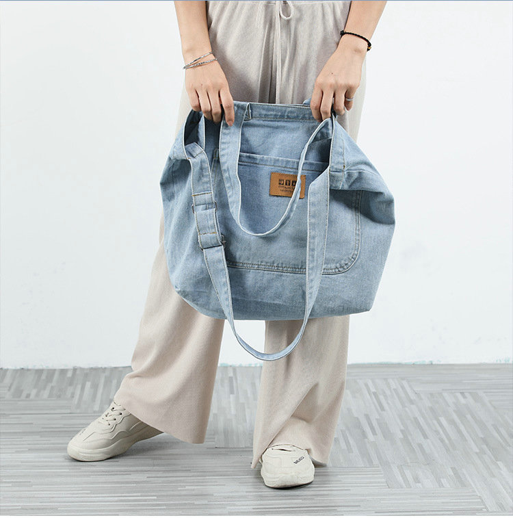 Denim crossbody väskor för kvinnor canvas jeans blå axelväska topphandtag tote handväskor stora messenger resor bolsas mujer  b812