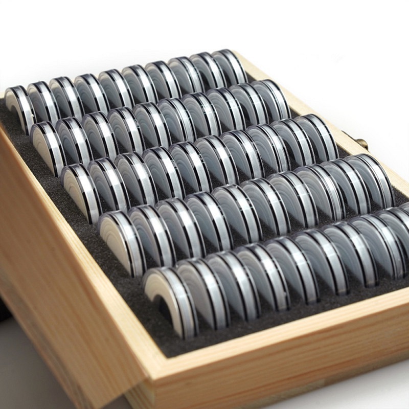 50pcs Coin Holder Case with Wooden Storage Box Round Coin Capsules Commemorative Coin Holder Coin Display Case Organizer