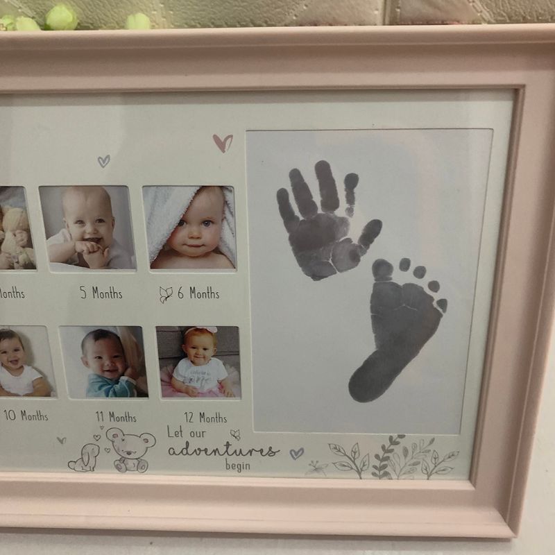 Baby 12 måneders hånd og fodtryk minde fotoramme nyfødt barndom vækst rekord billedholder