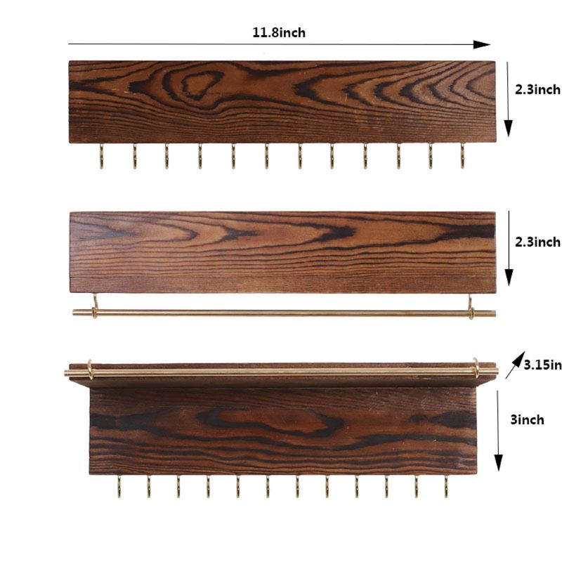 Organizador para presentación de joyas, gancho de madera montado en la pared, soporte para collar y pendientes
