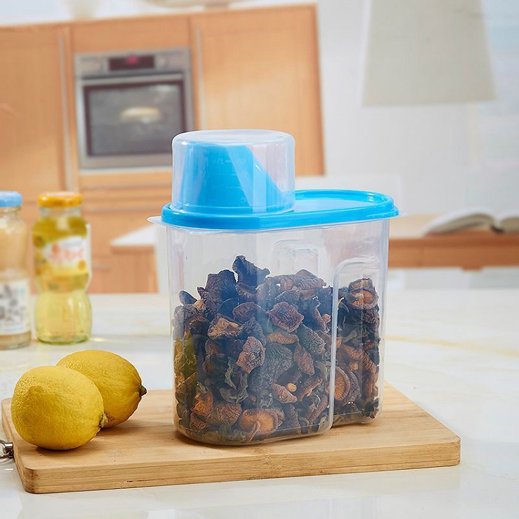 1.9L Transparent Nut Container With Pour Lid Kitchen Cereals Storage Bottle Rice Beans Jar Dried Grains Tank Plastic Food Box: blue