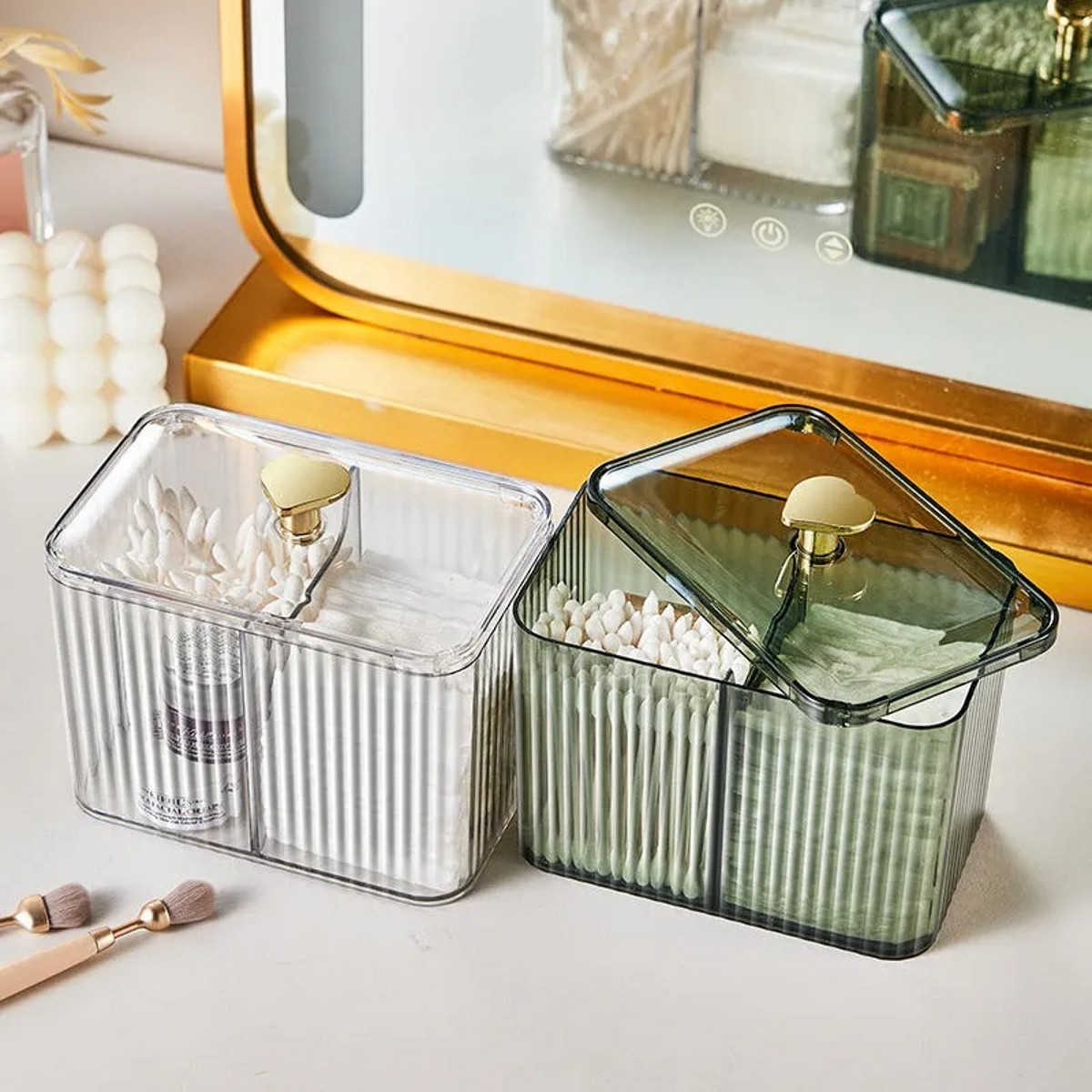 Qtip – distributeur de support transparent pour salle de bain, pot d'écouvillon/tampon/boule, conteneur, boîtes de rangement de cosmétiques pour vanité