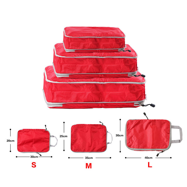 Foldable Compressible Packing Cubes, Waterproof Travel Storage Bag, Nylon Suitcase, Portable with Handbag, Luggage Organizer: M / Red