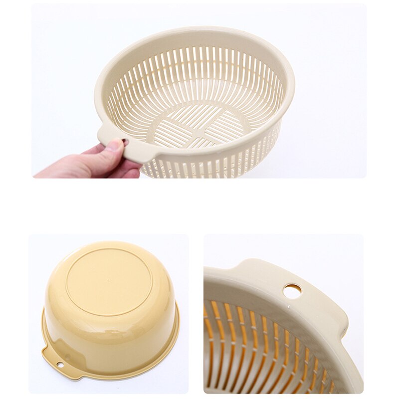 Colador de plástico de doble capa para cocina, cesta de drenaje, frutas y verduras cuenco para lavar, coladores