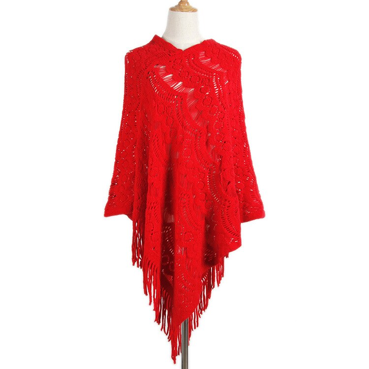 Sweater Red White Lady Pullover Tops Hollow Out Autumn Sweater Woman Cloak European Style Christmas