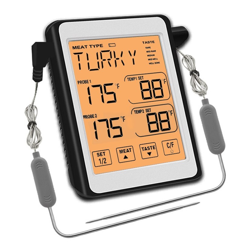 Dual Probe Digital Meat Thermometer for Kitchen Oven with Commercial-Grade Probe: Orange