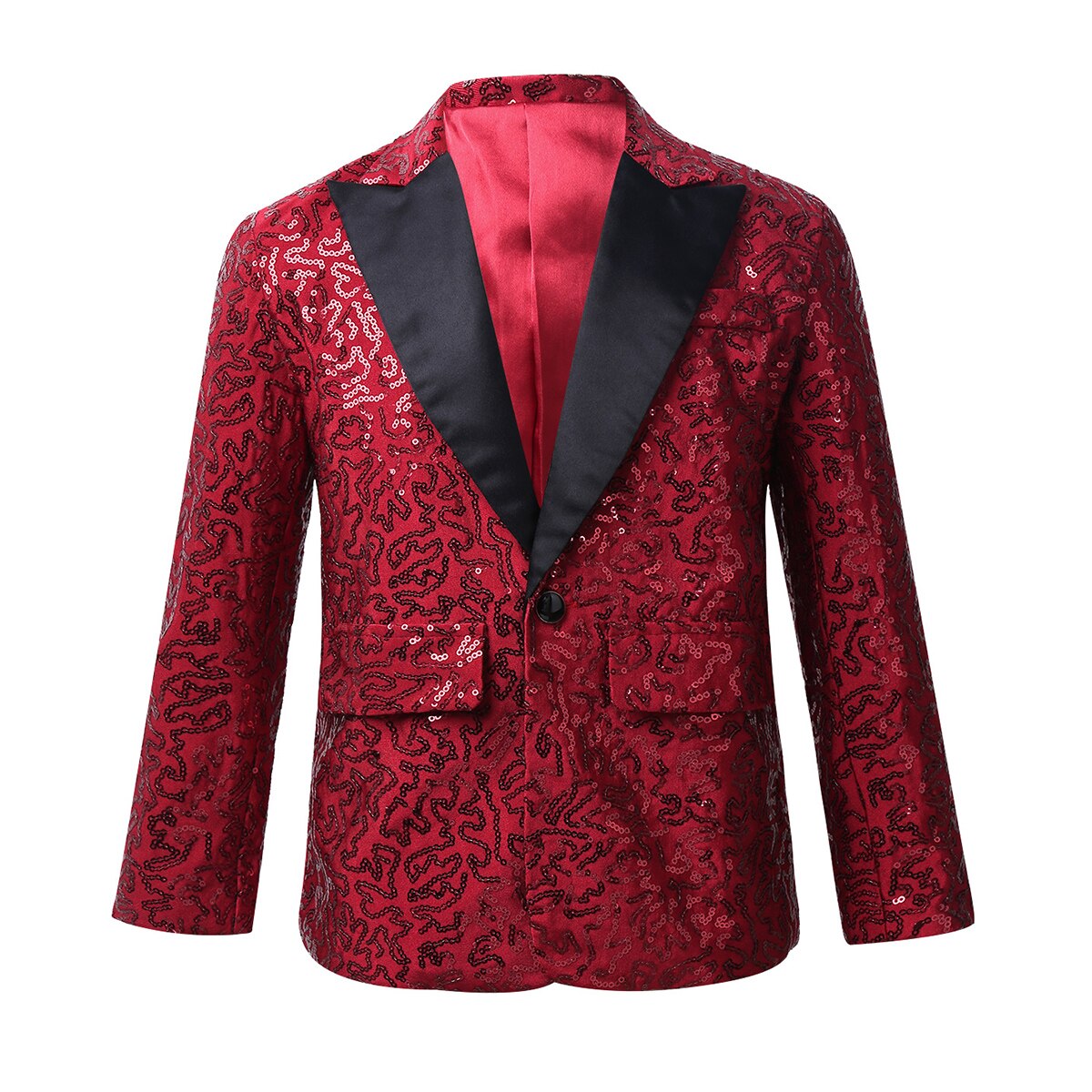 Boys Blazer Kids Suits Stylish Sequins Lapel Suit Coat Boy Jacket Wedding Blazer Tuxedo Banquet Birthday Party Suit Outwear: Burgundy / 6