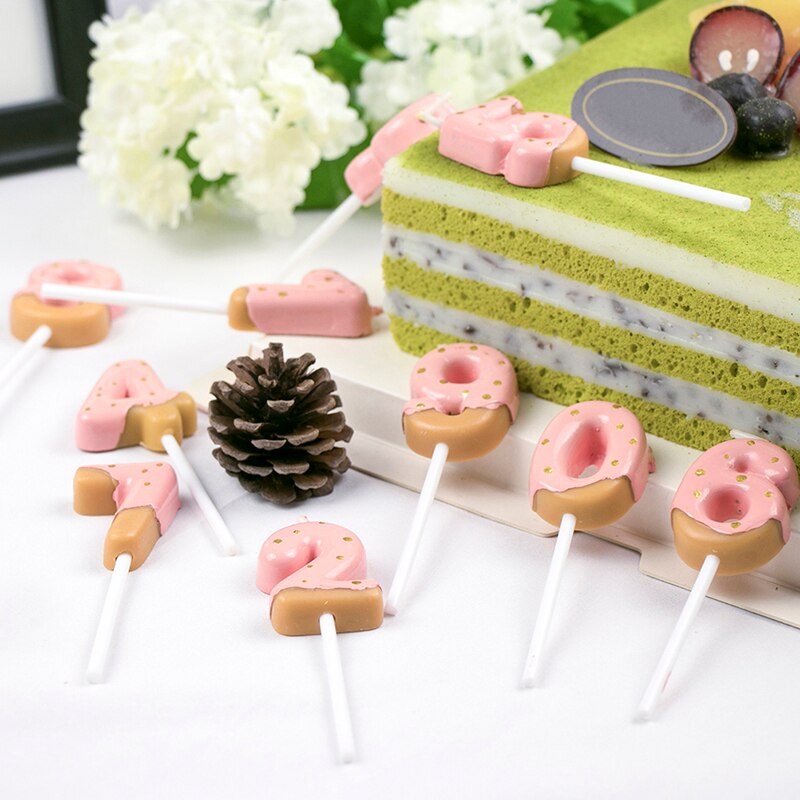 1pc Cute number candles for cake topper 0 -9 Chocolate biscuit birthday candle