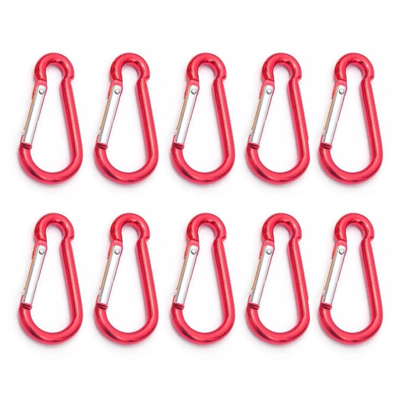 Lot de 10 mousquetons en aluminium multicolores pour le Camping et la randonnée, lot de 10 pièces mousqueton pour sac, petit mousqueton escalade boutons d&#39;escalade, crochet de sécurité,crochet: Red-10PCS