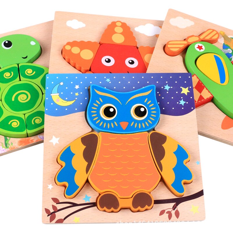 3D Houten Puzzel Cartoon Dier Verkeer Cognitieve Creatieve Kleurrijke Kinderen Vroege Onderwijs Speelgoed Baby Ouder-Kind Speelgoed