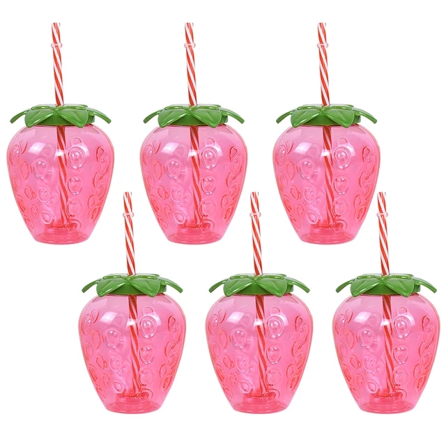 1/3/6Pcs Plastic Pineapple Cups with Straw Strawberry Cup Hawaiian Luau Birthday Party Decoration Summer Beach Drinking Cup: light green