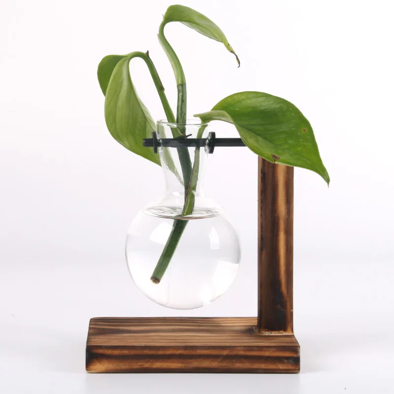 Terrarium hydroponic växt vaser vintage blomkruka transparent vas träram glas bordsskiva växter hem bonsai dekor