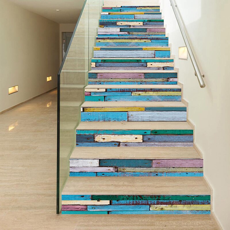 Pvc Behang Kleur Houtnerf Eenvoudige 13 Stuks Van Diy Trap Stickers, Kleur Houtnerf