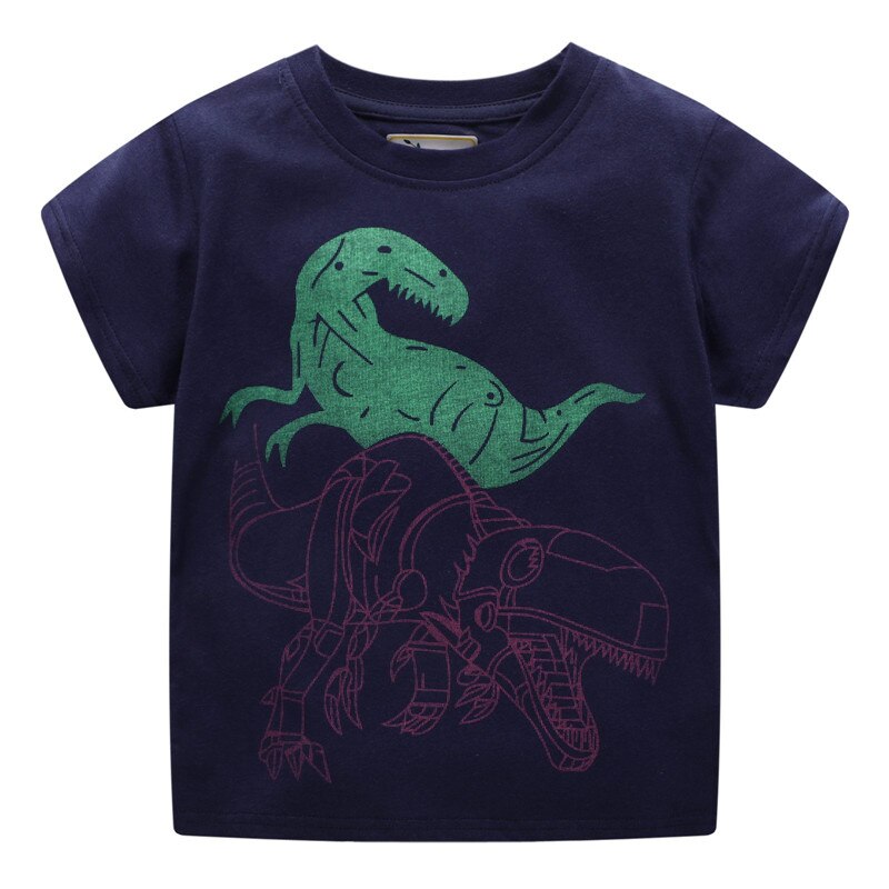 T-shirt manches courtes homme | Estival et décontracté, en coton, avec appliques, morrus, et manches courtes: T6110 NAVY dinosaur / 5T